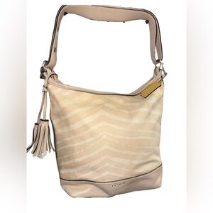 Coach Beige Zebra Jacquard Shoulder Bag with Tassel